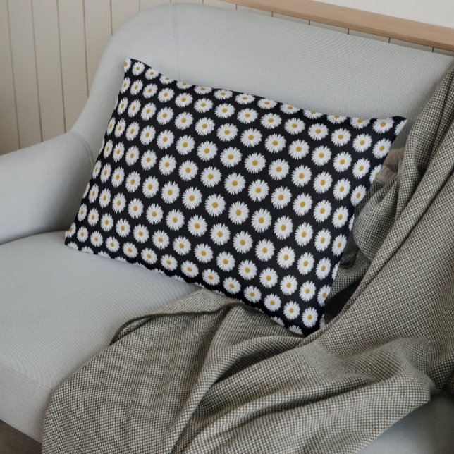 Padrão Floral de Margarida Branca em Preto (In Situ)