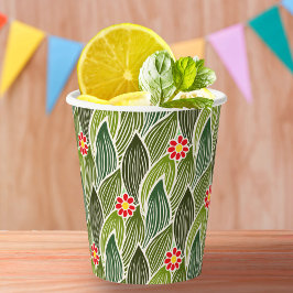 Padrão Floral de Margarida Verde Vermelha-Cute Gro