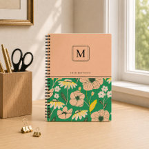 Padrão Floral de Monograma Elegante Nome Personali