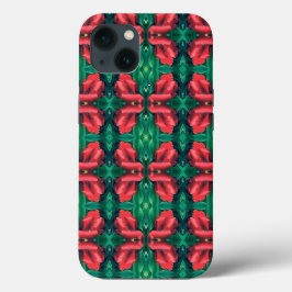 Padrão Floral de Natal Verde Vermelho 4Eva