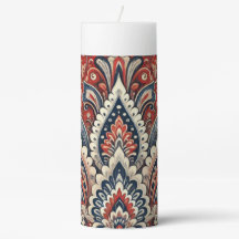 Padrão Floral de Paisley Vermelho, Branco e Azul E