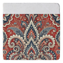 Padrão Floral de Paisley Vermelho, Branco e Azul E