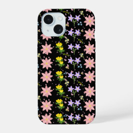 Padrão Floral de Primavera Rosa e Amarelo em Preto