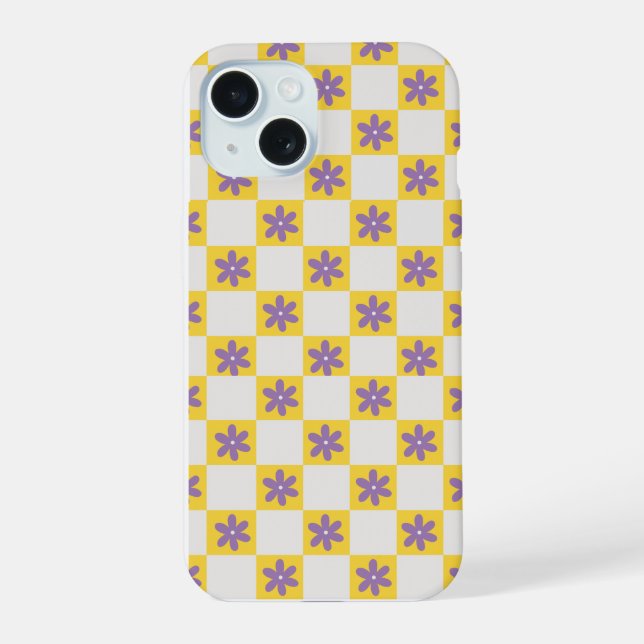 Padrão Floral de Xadrez Amarelo – Margarida Roxa (Verso)