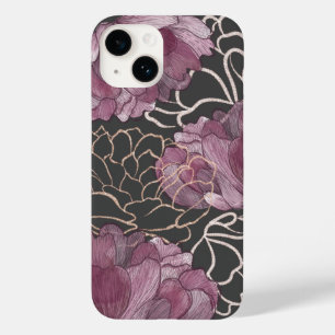 Padrão Floral Elegante de Pequim Rosa e Preto