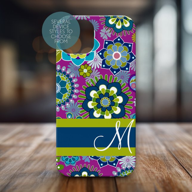 Padrão Floral Girly com Monograma (Personalized Phone Case with Huge Monogram)