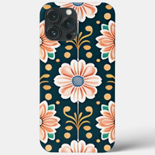 Padrão Floral Laranja em um Fundo Preto