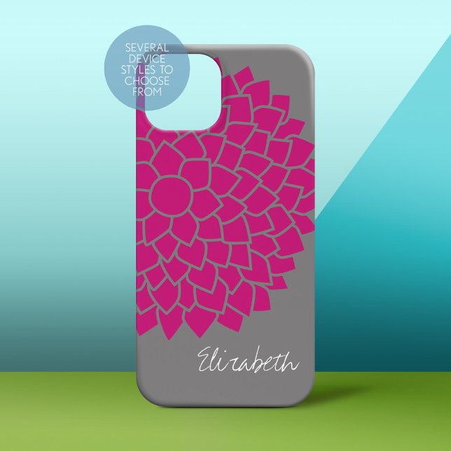 Padrão Floral Moderno - cinza e rosa (Personalized Phone Case)