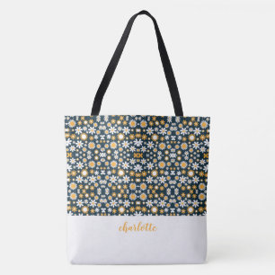 Padrão Floral Moderno Monograma Tote Bag