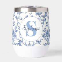 Padrão Floral Monograma Francês Toile Azul Nome