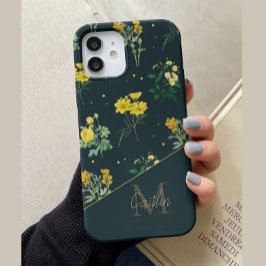 Padrão Floral Monograma Personalizado Navy Vintage