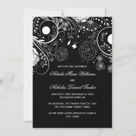 Padrão Floral Preto/Branco - Anúncio de Casamento