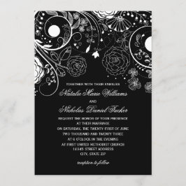 Padrão Floral Preto/Branco - Convite De Casamento