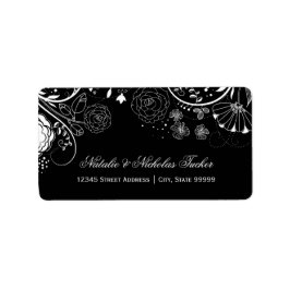 Padrão Floral Preto/Branco - Etiquetas de Endereço