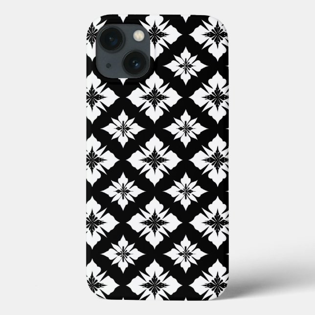 Padrão Floral Preto e Branco Estilo de Uso Diário  (Verso)