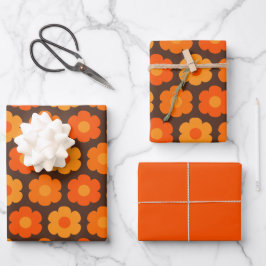 Padrão Floral Retro dos Anos 70 Laranja e Marrom