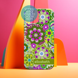Padrão Floral Retro Moderno com bloco de nome pers