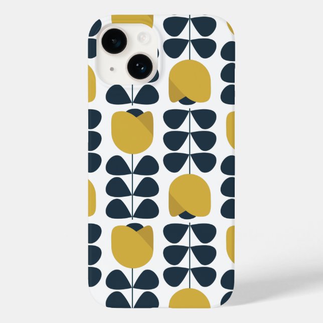Padrão Floral Retro Naval e Amarelo (Verso)