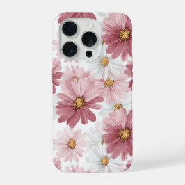 Padrão Floral Rosa Desenhado à Mão com Margaridas 