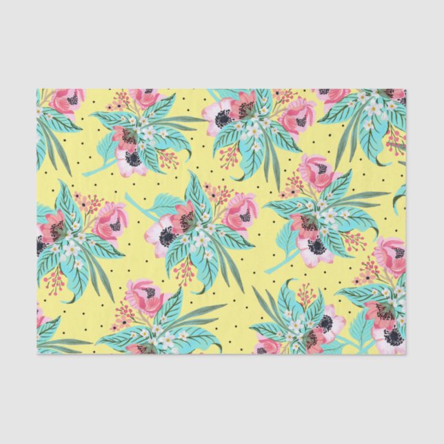 Padrão Floral Summery _ Papel Tecido Amarelo (Frente )