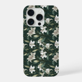 Padrão Floral Verde Lírio Branco Clássico