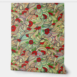 Padrão Floral Vermelho com Linhas Moles Coloridas