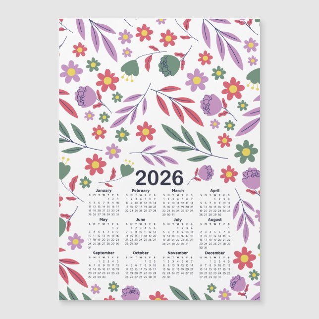Padrão Floral Vermelho e Roxo do Calendário 2026 (Frente)
