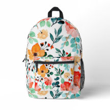 Padrão Floral Vibrante em Aquarela Laranja Azul