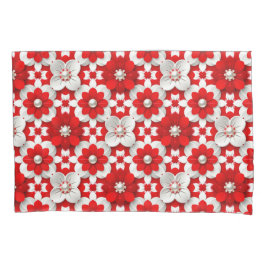 Padrão Floral Vibrante em Vermelho e Branco com Pé
