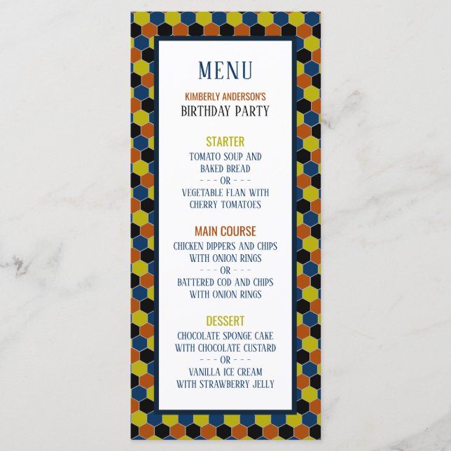 Padrão Geométrico Brilhante, Menu de Aniversário M (Frente)