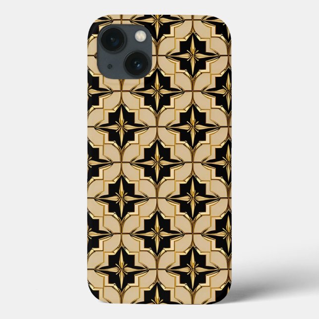 Padrão Geométrico Elegante em Dourado e Preto (Verso)