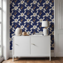 Padrão Geométrico Floral Azul Beige Lily