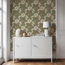 Padrão Geométrico Floral de Beige Lily Verde