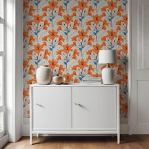 Padrão Geométrico Floral Flor Laranja Azul Lily