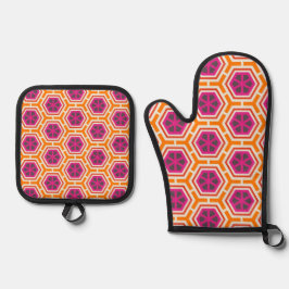 Padrão Geométrico Moderno Rosa e Laranja Retro