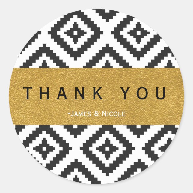 Padrão geométrico preto e branco e adesivo Dourado (Frente)