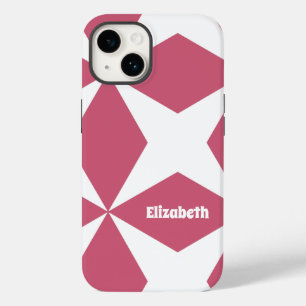 Padrão Geométrico Retrô Nome Personalizado Rosa e