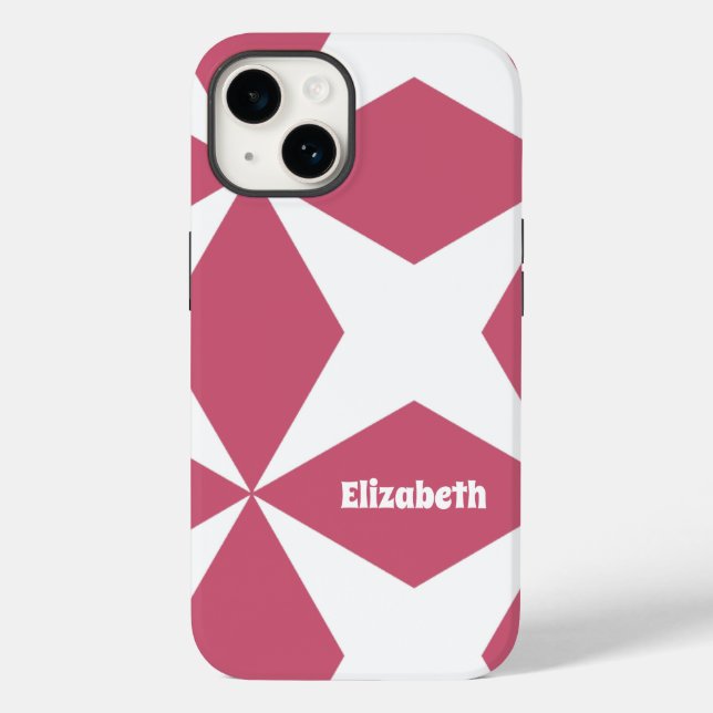 Padrão Geométrico Retrô Nome Personalizado Rosa e  (Verso)