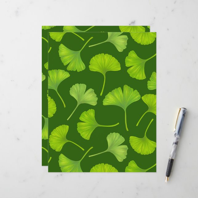 Padrão Ginkgo em verde escuro (Frente/Verso In Situ)