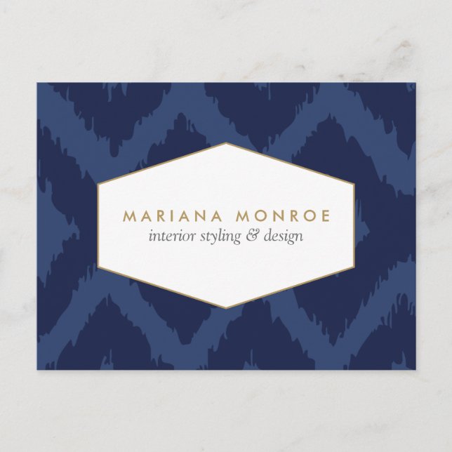 Padrão Ikat no Cartão Postal do Designer Azul (Frente)