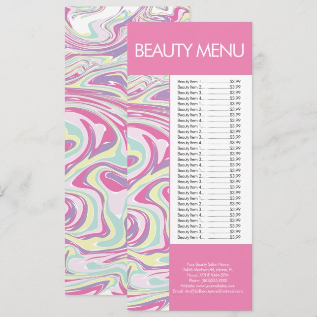 Padrão Líquido de Maquiagem de Beleza Moderna Menu (Frente/Verso)