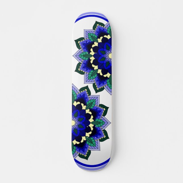 Padrão Mandala 02 em skate azul escuro (Frente)