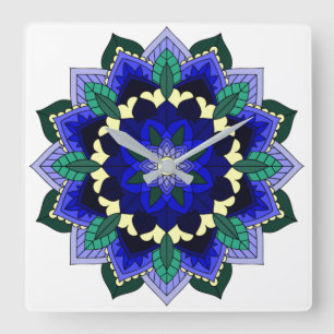 Padrão Mandala 02 no relógio de parede quadrado az
