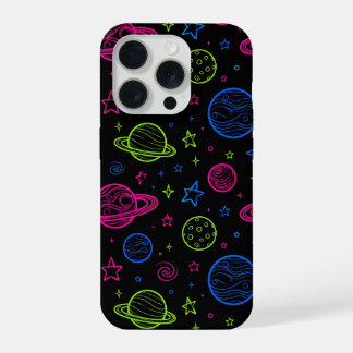 Padrão Minimalista de Neon Espaço e Planetas do Cé