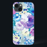 Padrão Moderno de Flores de Toneladas Moles<br><div class="desc">As coloridas aquarelas modernas ilustrações das flores de verão em um padrão uniforme. Tons de pasta roxo,  azul e rosa com sotaques brancos.</div>
