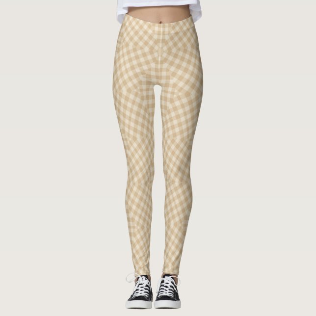 Padrão Moderno de Gingham - Leggings Beige (Frente)