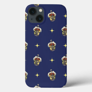 Padrão Natalino Vintage com uma Lanterna no Azul