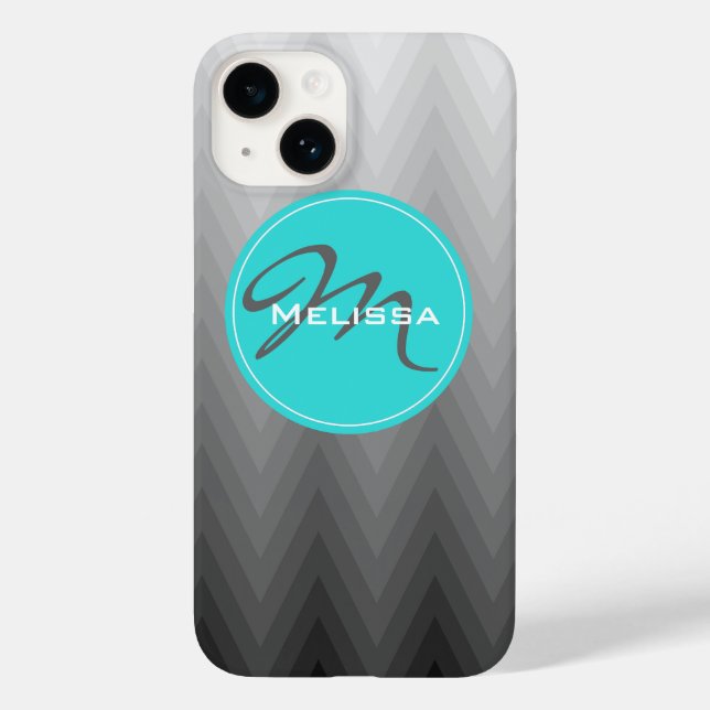 Padrão ombre da cinza Chevron Turquoise Nome Monog (Verso)