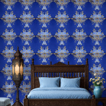 Padrão Ornamental Arabesco Azul Real e Dourado