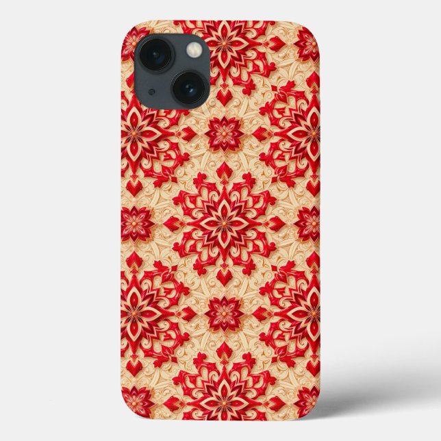 Padrão Ornamental Vermelho e Bege Elegante (Verso)